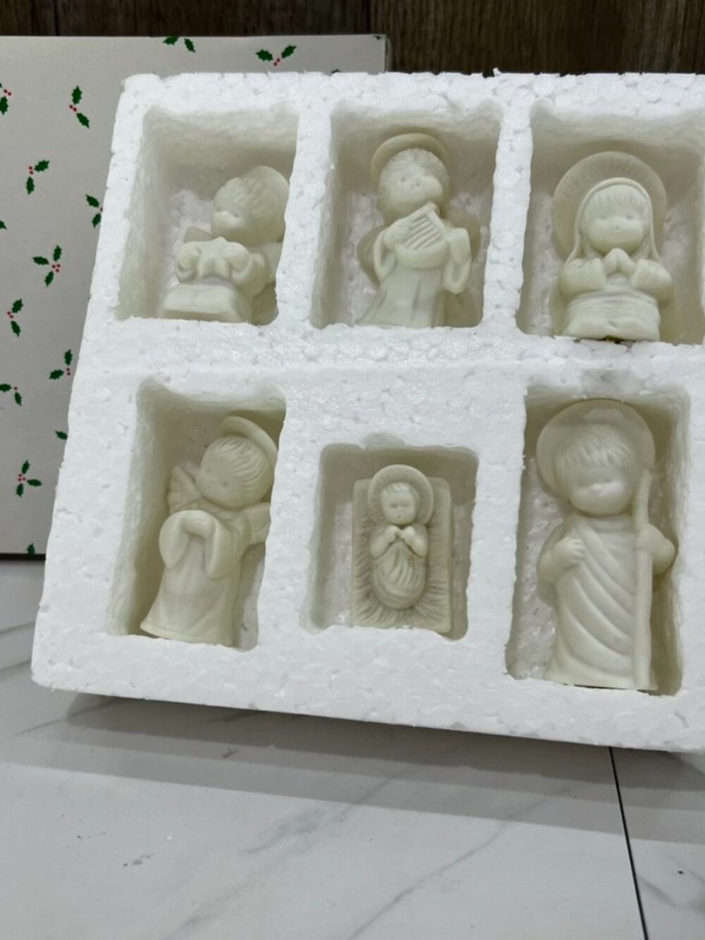 Vtg Ceramic/Bisque 6 piece Small/Children Nativity Angels Current Inc. Taiwan 3"